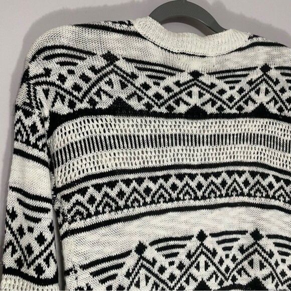 Pink Rose M open front cotton blend black white aztec print longline cardigan - Picture 6 of 11